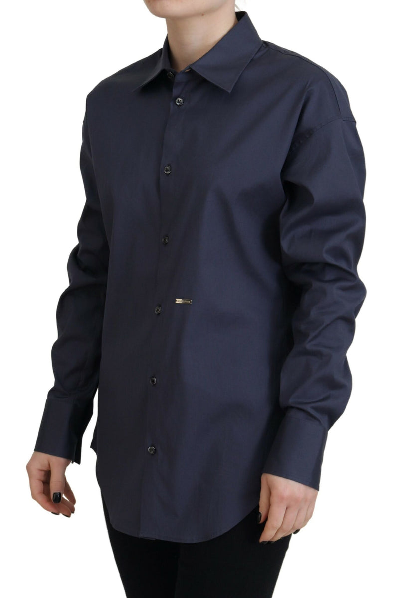 Navy Blue Cotton Button Down Collared πουκάμισο