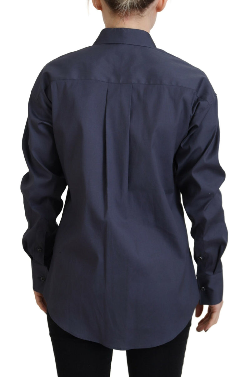 Pulsante di cotone blu navy giù per camicia collegata