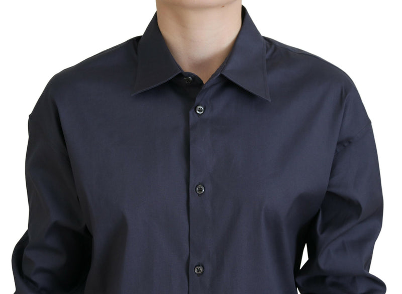 Pulsante di cotone blu navy giù per camicia collegata