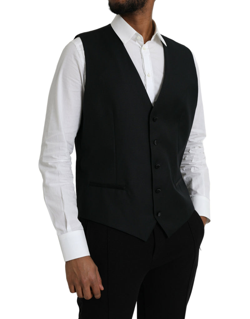 Black Wool Waistcoat Dress Formal Vest