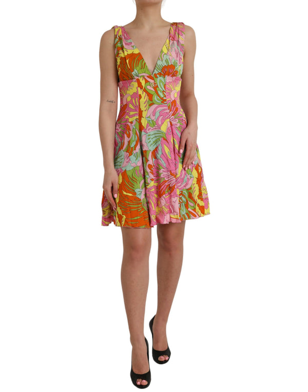 Robe A-line en soie florale multicolore