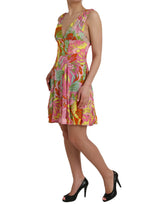 Robe A-line en soie florale multicolore