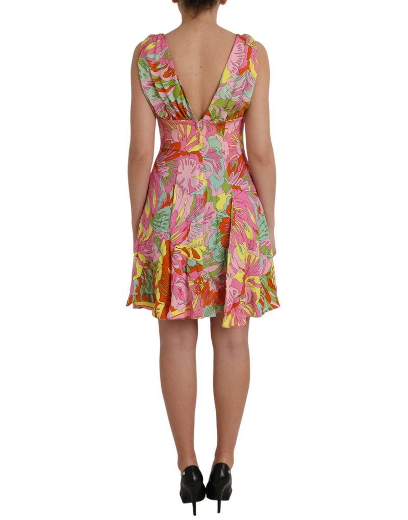 Robe A-line en soie florale multicolore