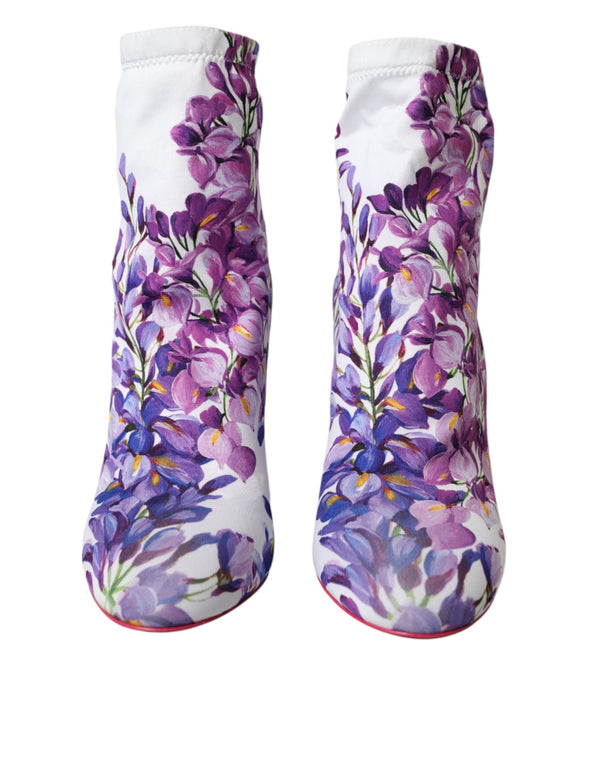 Chaussures des bottes extensibles en maillot floral blanc