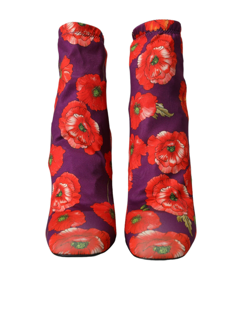 Chaussures des bottes extensibles en maillot floral violet