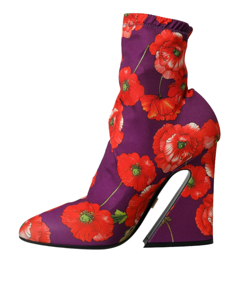 Chaussures des bottes extensibles en maillot floral violet