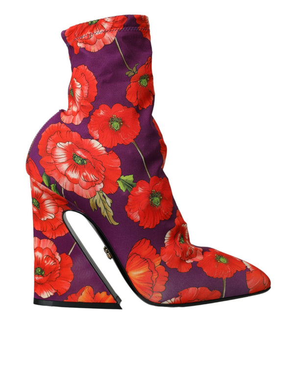 Chaussures des bottes extensibles en maillot floral violet