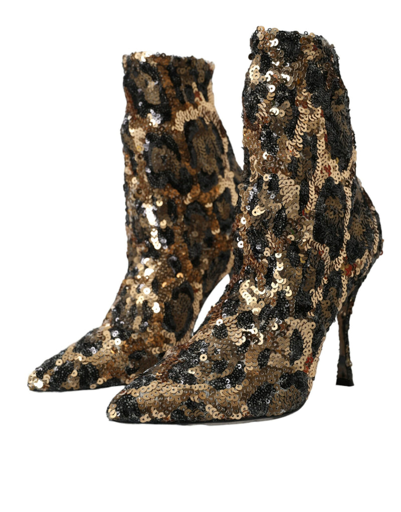 Gold Leoparden -Pailletten Heels Stiefel Schuhe