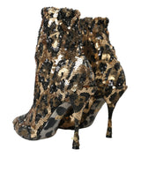 Gold Leoparden -Pailletten Heels Stiefel Schuhe