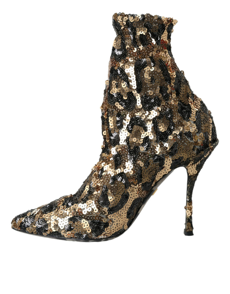 Gold Leopard Sequins Heels Boots Shoes