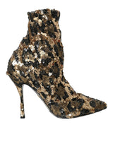 Gold Leoparden -Pailletten Heels Stiefel Schuhe