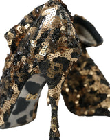 Gold Leoparden -Pailletten Heels Stiefel Schuhe