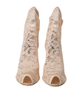 Beige Stretch Taormina Lace Boots Shoes