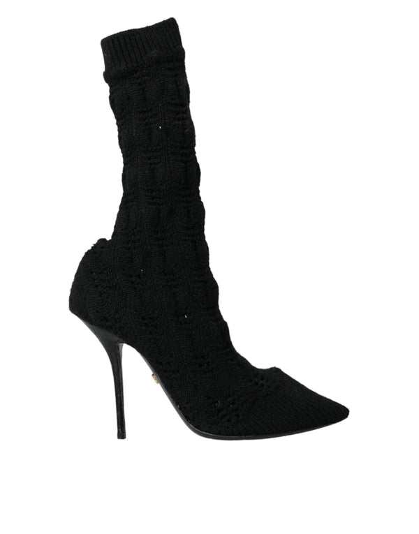 Schwarze Stiletto -Absätze Mid Calf Stiefel Schuhe