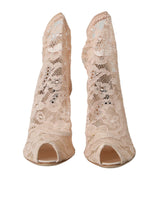 Beige Stretch Taormina Lace Boots Zapatos