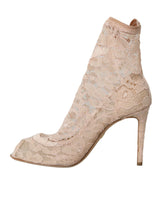 Beige Stretch Taormina Lace Boots Zapatos