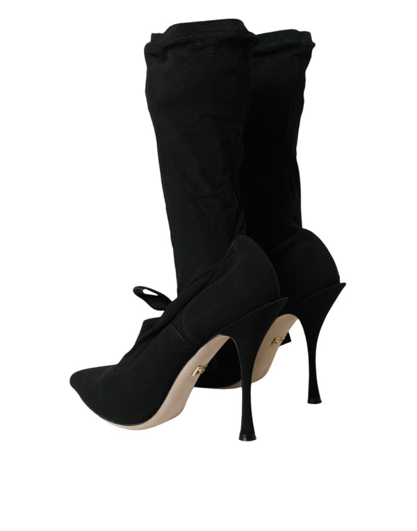 Schwarze Stiletto -Absätze Mid Calf Stiefel Schuhe