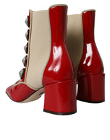 Rouge en cuir rouge beige embelli les chaussures de bouts de veau