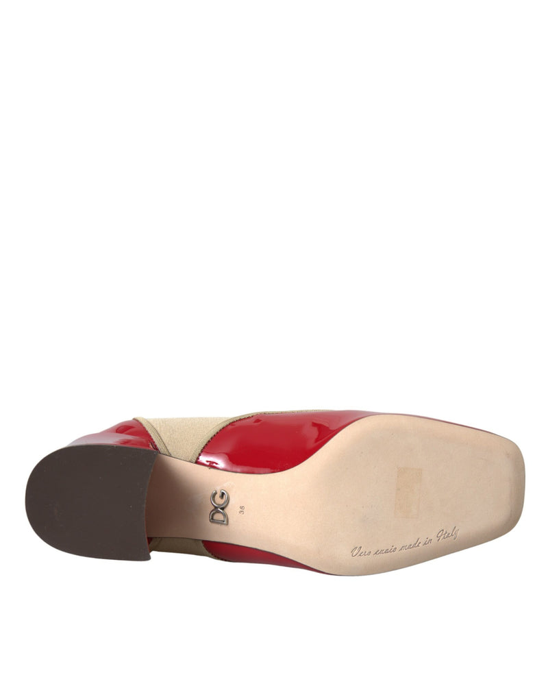 Red Beige Leder verschönerte Mid -Waden -Stiefelschuhe