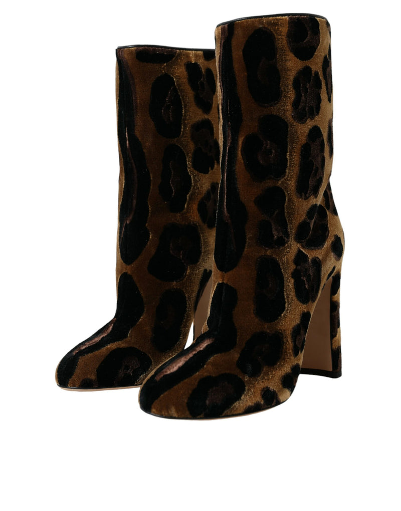 Braune Giraffe Leder Mid Calf Stiefel Schuhe