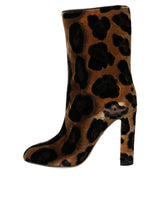 Braune Giraffe Leder Mid Calf Stiefel Schuhe