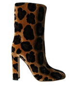 Braune Giraffe Leder Mid Calf Stiefel Schuhe