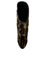 Braune Giraffe Leder Mid Calf Stiefel Schuhe