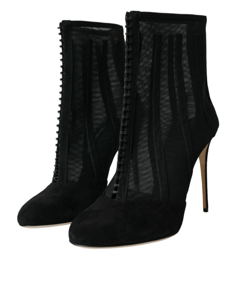 Black Mesh Stiletto Heels Boots Boots