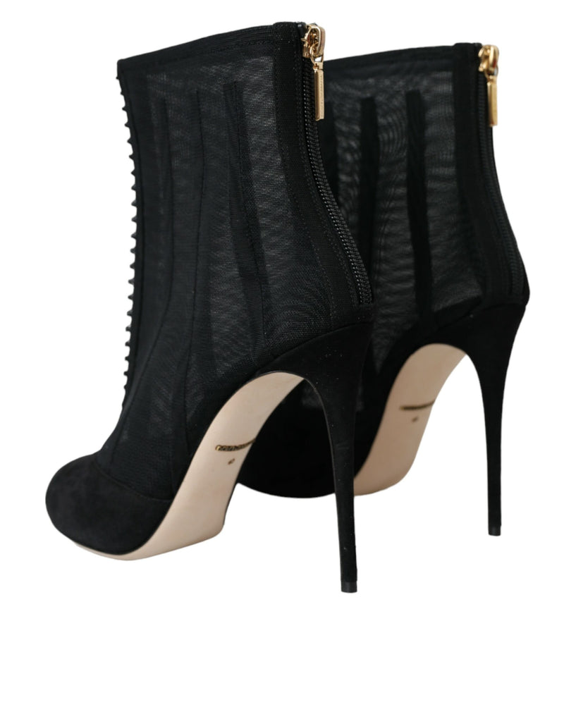 Black Mesh Stiletto Heels Boots Boots