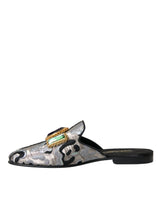 Graues Jacquard Crystal Mule Flat Sandals Schuhe