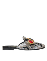 Graues Jacquard Crystal Mule Flat Sandals Schuhe