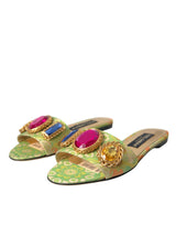 Green Crystal Jacquard Flats Sandals Chaussures