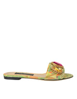 Green Crystal Jacquard Flats Sandals Chaussures