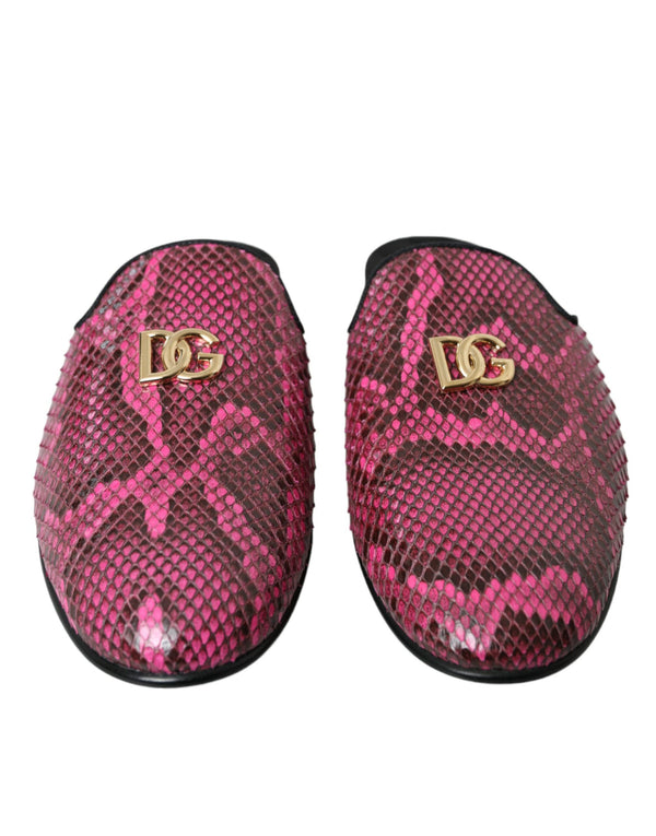 Fuchsia Python Logo Mule Flat Sandals Schuhe