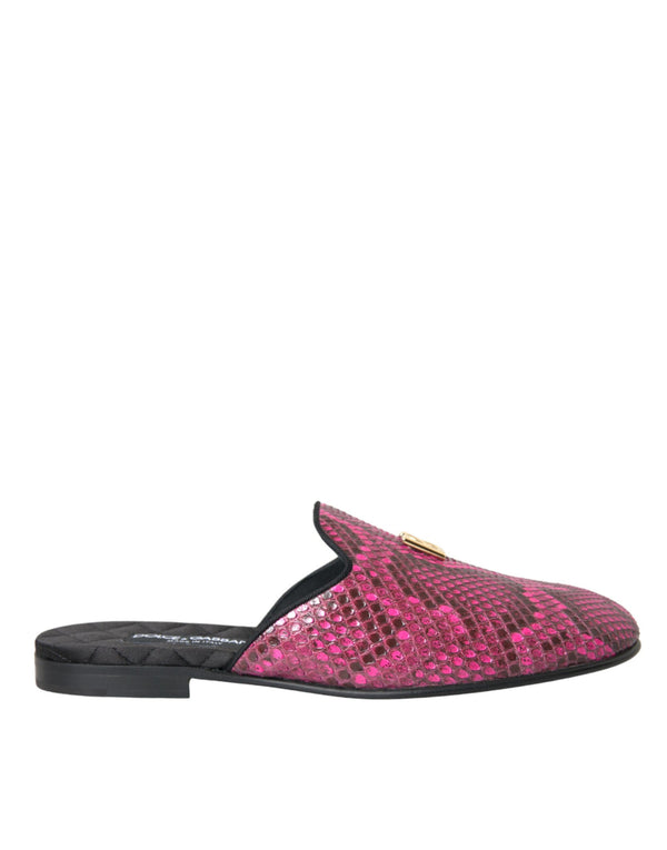 Fuchsia Python Logo Mule Flat Sandals Schuhe