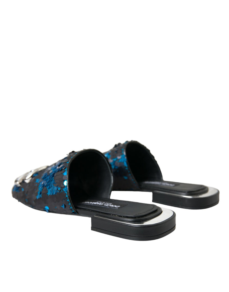 Blaues Pailletten -Logo gleitet Sandalen Schuhe