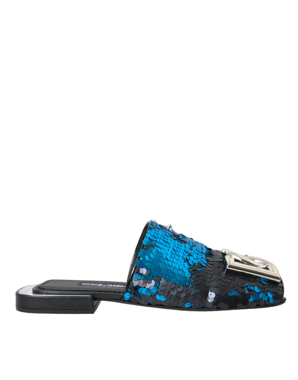 Scarpe sandali con logo di paillettes blu