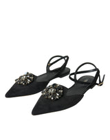 Schwarzer Lederkristall Slingback Sandals Schuhe