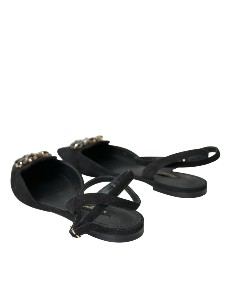 Schwarzer Lederkristall Slingback Sandals Schuhe