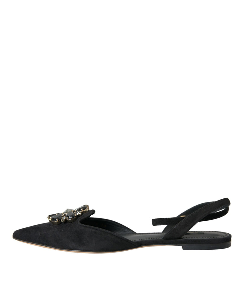 Schwarzer Lederkristall Slingback Sandals Schuhe