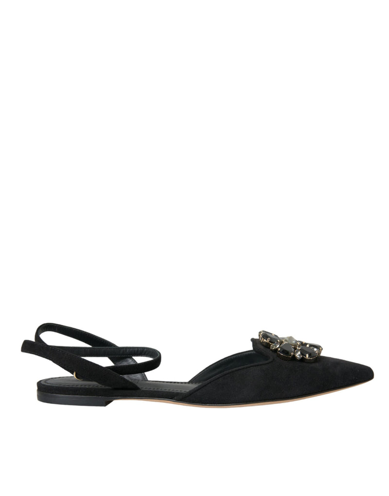 Schwarzer Lederkristall Slingback Sandals Schuhe