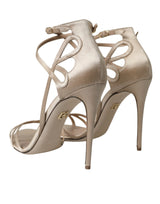 Beige Leder Riemchen Heels Sandalen Schuhe