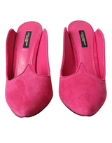 Chaussures de sandales mules en cuir en cuir en daim fuchsia