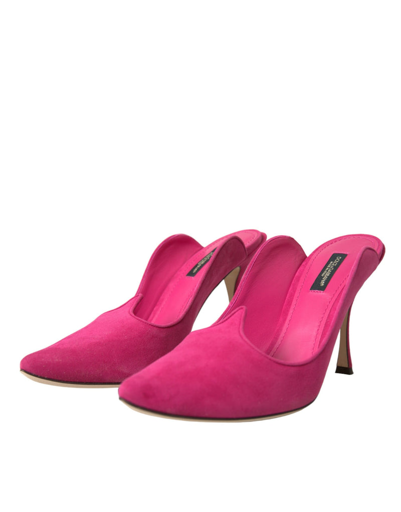 Chaussures de sandales mules en cuir en cuir en daim fuchsia