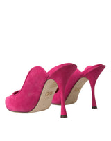 Chaussures de sandales mules en cuir en cuir en daim fuchsia