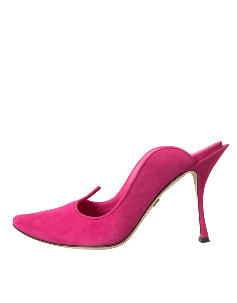 Chaussures de sandales mules en cuir en cuir en daim fuchsia