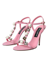 Talons embellis en cuir rose chaussures sandales