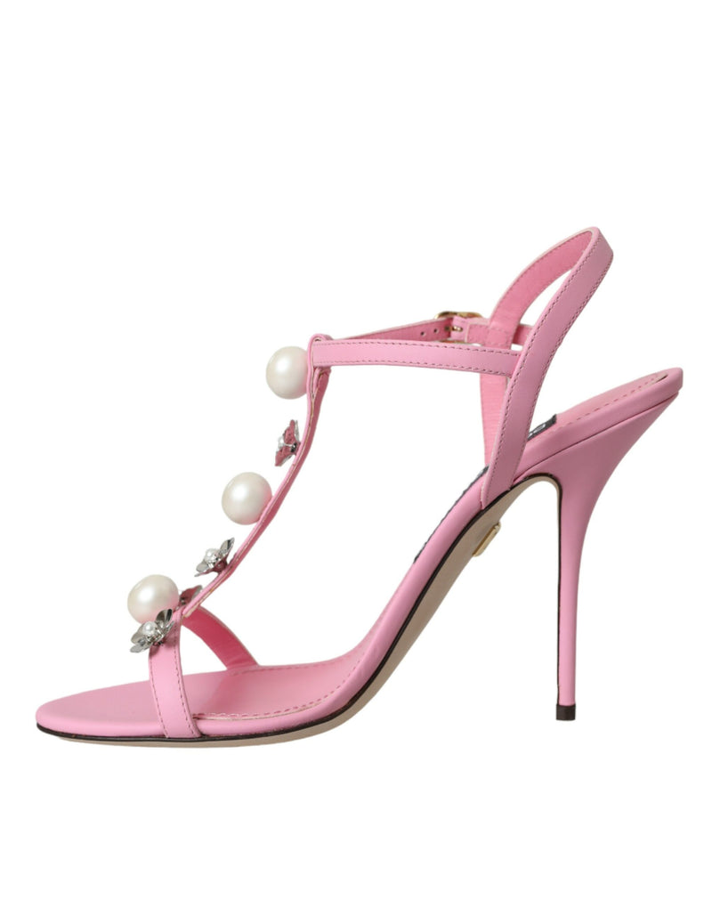 Talons embellis en cuir rose chaussures sandales