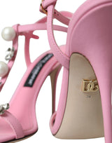 Pink Leather Embellished Heels Sandals Shoes