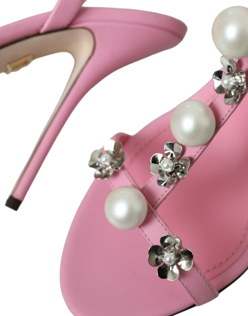 Talons embellis en cuir rose chaussures sandales